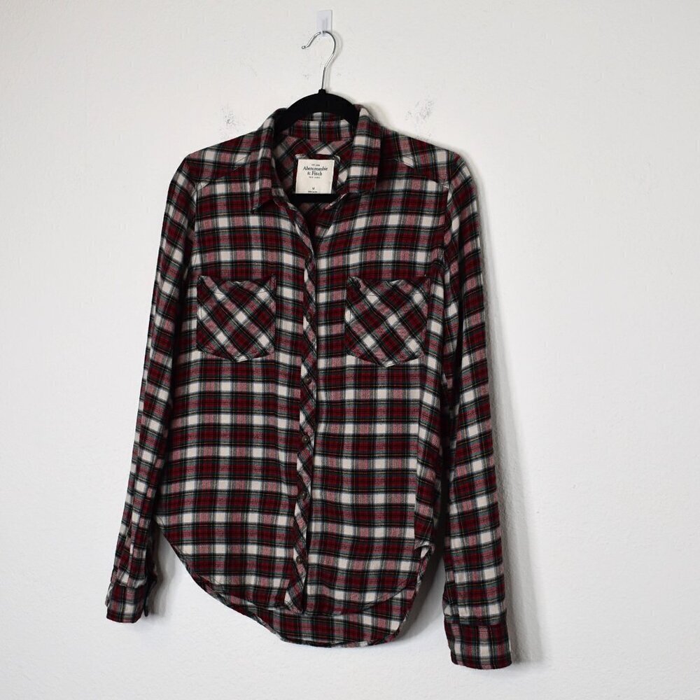 Abercrombie & Fitch Plaid Shirt Butyon Down Sz M Flannel Western Cowgirl Preppy - Picture 3 of 15